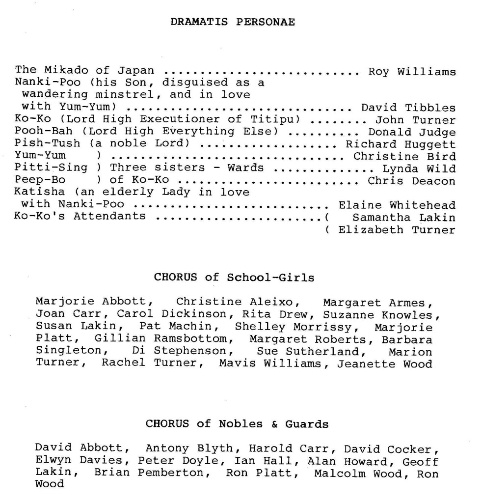 1985 Mikado cast list