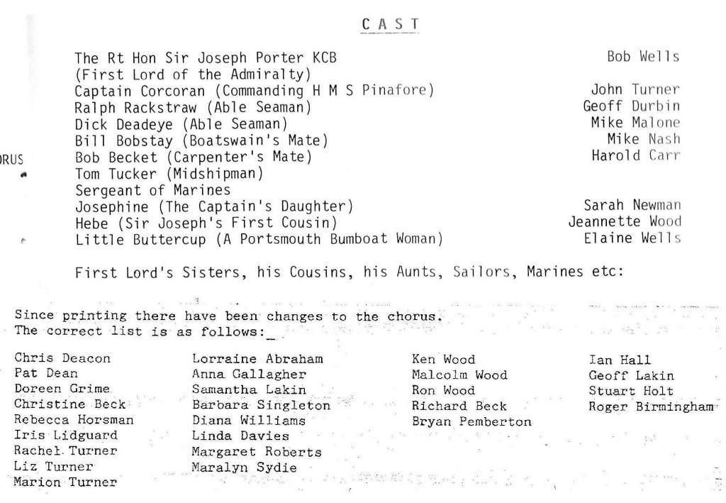 1991 Pinafore cast list